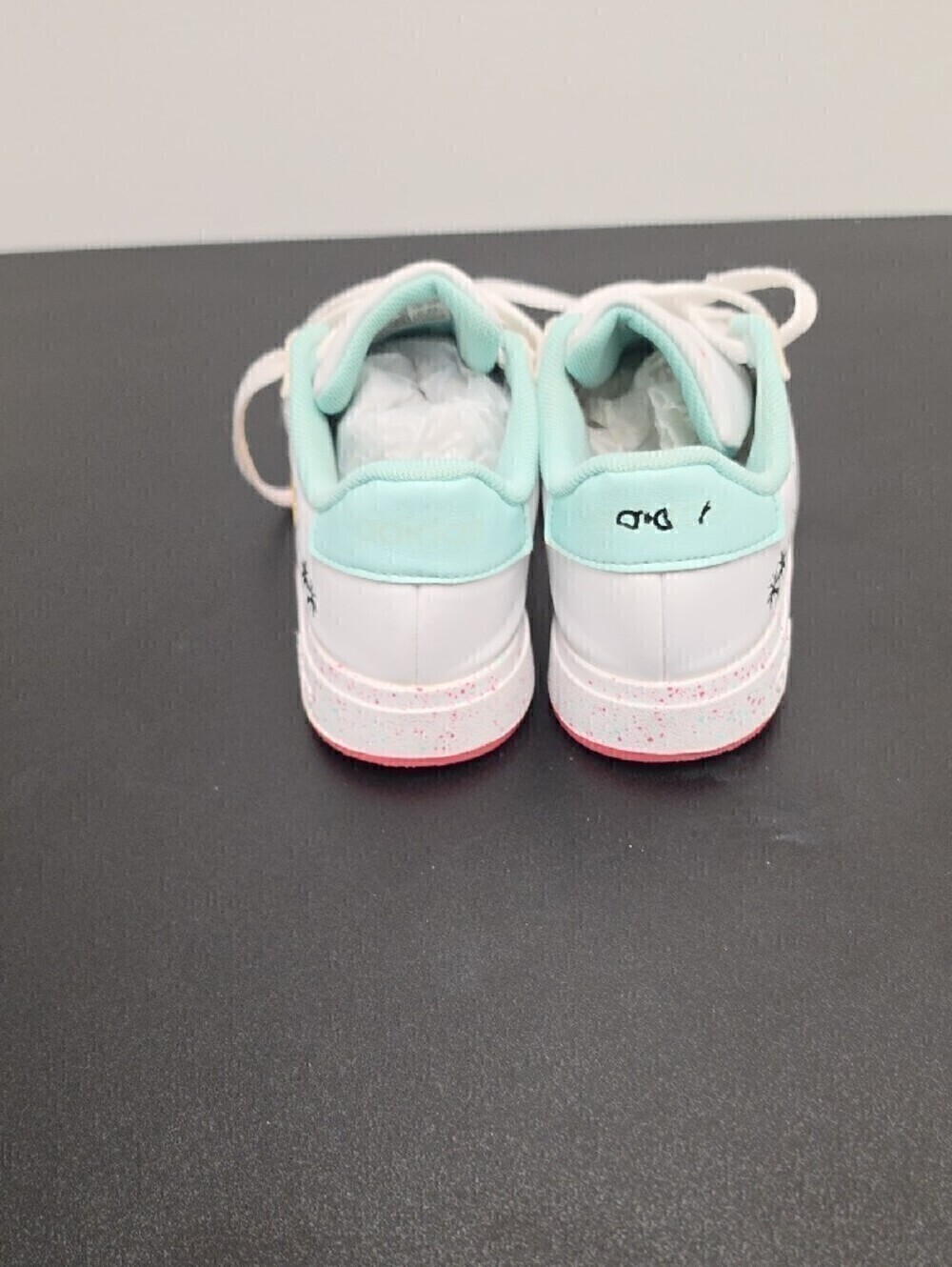 Kids Adidas Disney Logo White Sneakers with Yellow Stripes and Mint Lining - Picture 4 of 6